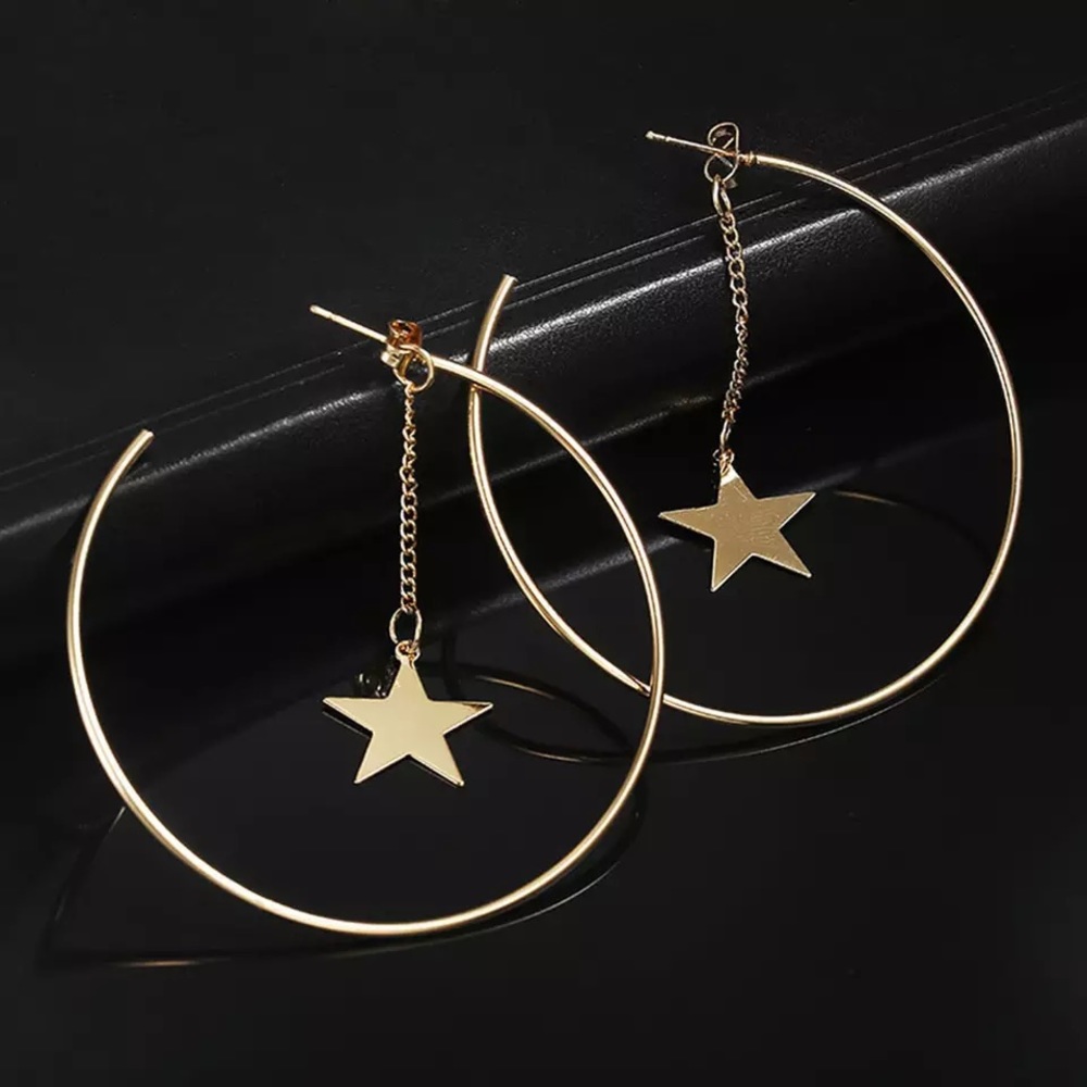 Circle Star Drop Tassel Stud Hoop Earrings